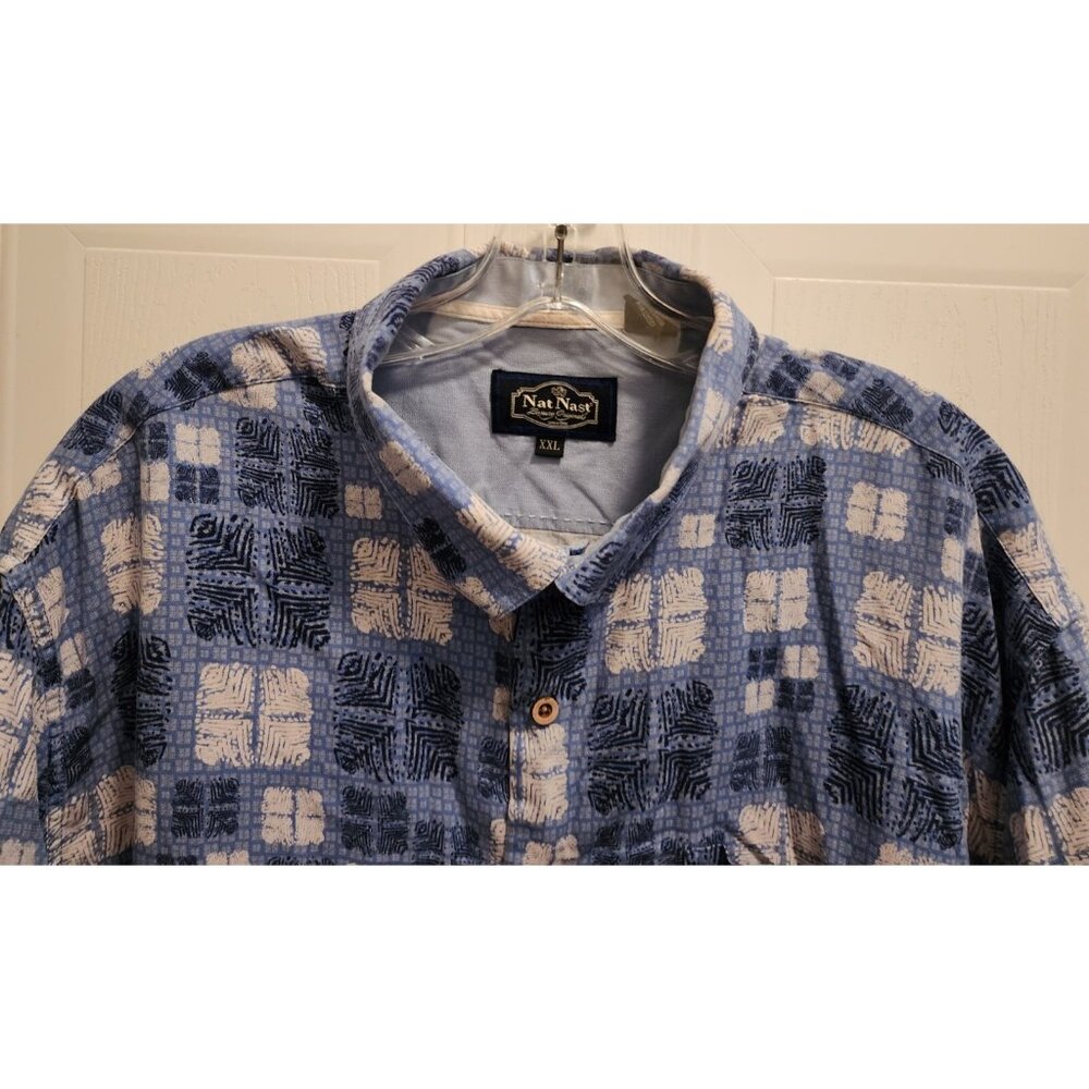 Nat Nast Mens Short Sleeve Button Up Hawaiian Camp Shirt Silk Blend Blue Sz XXL - Picture 2 of 14
